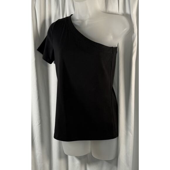 Ann Taylor Short Sleeve One Shoulder Cotton Blend T-Shirt, Black, Sz: S, 83-31 - Picture 2 of 12